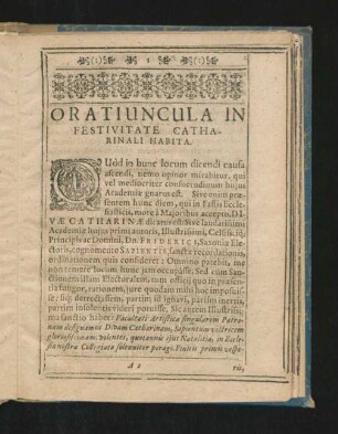 Oratiuncula In Festivitate Catharinali Habita.
