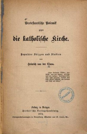 Protestantische Polemik gegen die katholische Kirche : populäre Skizzen und Studien