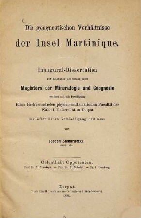 Die geognostischen Verhältnisse der Insel Martinique