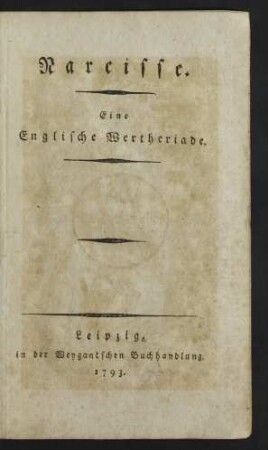 Narcisse : eine Englische Wertheriade