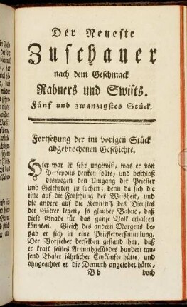 Der neueste Zuschauer nach dem Geschmack Rabners und Swifts. Fünf und zwanzigstes Stück.