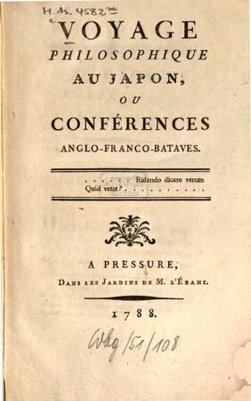 Voyage philosophique au Japon, ou conférences anglo-franco-bataves