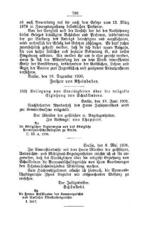 Beilegung von Streitigkeiten über die religiöse Erziehung von Schulkindern : [G. Oeffentliches Volksschulwesen]