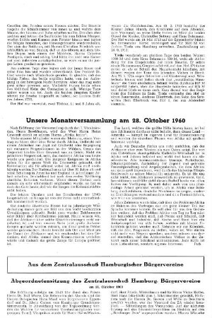 Unsere Monatsversammlung am 28. Oktober 1960