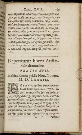 Repetiturus libros Aristotelis de moribus. Oratio XVII.
