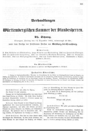 25. Sitzung, Stuttgart, 12.12.1884