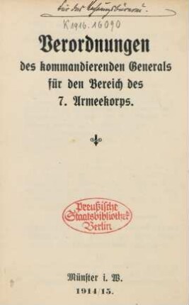 Verordnungen des kommandierenden Generals für den Bereich des 7. Armeekorps