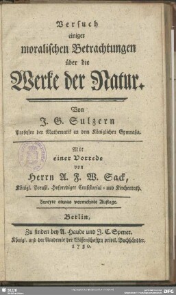 Versuch einiger moralischen Betrachtungen über die Werke der Natur
