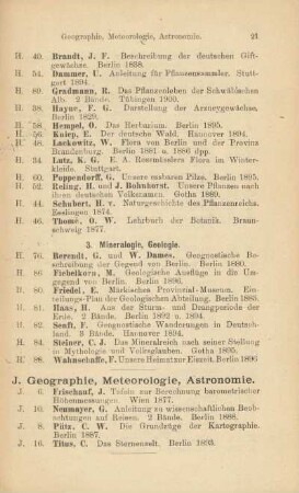 J. Geographie, Meteorologie, Astronomie