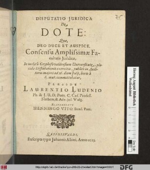 Disputatio Iuridica De Dote
