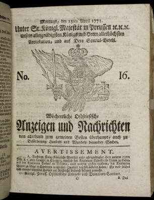 No. 16. Montags, den 15ten April 1771.