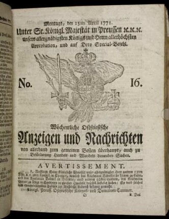 No. 16. Montags, den 15ten April 1771.