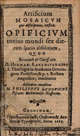 Artificium mosaicum, quo descriptam exstat opificium totius mundi sex dierum spatio absolutum