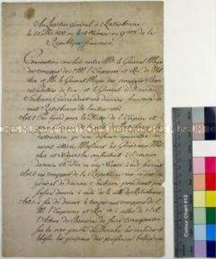 Convention conclue entre M. le Géneral Major des troupes de S.M. l'Empereur et Roi et M. le Géneral Major des troupes Bavaro Palatino et Ratisbonne, 25. Décembre 1800
