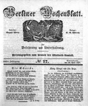 No. 17, Sonnabend, den 29. April 1837.