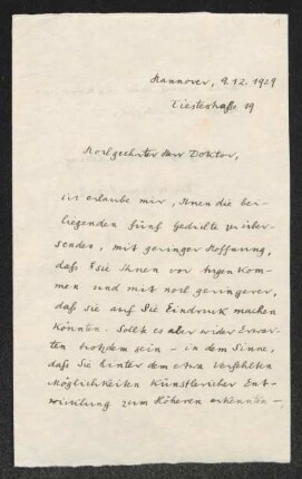 Brief von Werner Kraft an Gerhart Hauptmann