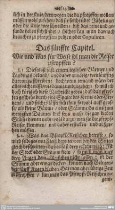 Das fünffte Capitel. Wie und was für Weise sol man die Reiser pfropffen?