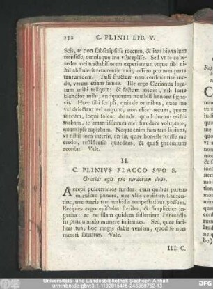 II. C. Plinius Flacco Suo S. Gratias agit pro turdorum dono.