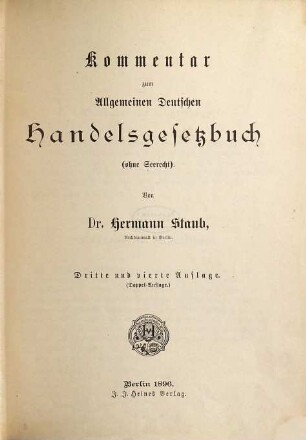 Kommentar zum Allgemeinen Deutschen Handelsgesetzbuch (ohne Seerecht)