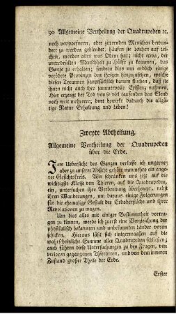 Zweyte Abteilung. Allgemeine Vertheilung der Quadrupeden über die Erde.