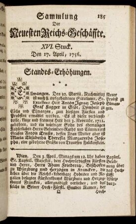 XVI. Stuck. Den 17. April, 1756.