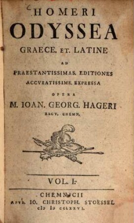 Homeri Odyssea : Graece. Et . Latine Ad Praestantissimas. Editiones Accuratissime. Expressa, 1
