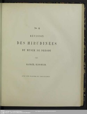 Révision des Hirudinées du Musée de Dresde