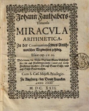 Miracula arithmetica : Zu der Continuation seines Arithmetischen Wegweisers gehörig