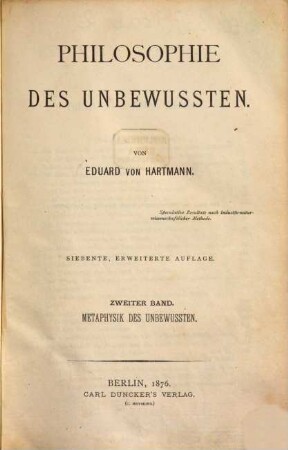 Philosophie des Unbewußten, 2. Metaphysik des Unbewußten