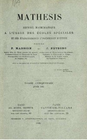 TOME CINQUIÉME ANNÉE 1885.