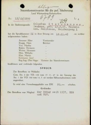 Steinhauser, Columban