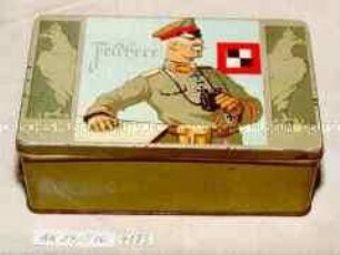 Blechdose für 100 Stück Zigaretten "Feldherr" (Abbildung eines Offiziers, rechts und links Adler)