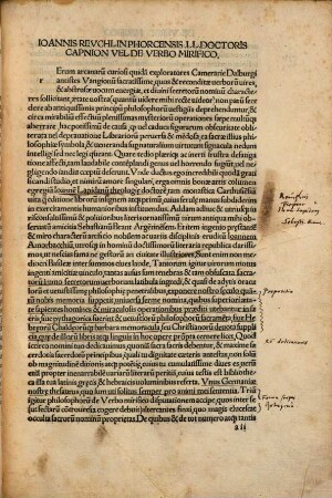 Ioannis Revchlin Phorcensis LL. Doctoris Liber De Verbo Mirifico