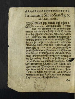 In nomine Sacro Sanctae & Individuae Trinitatis.