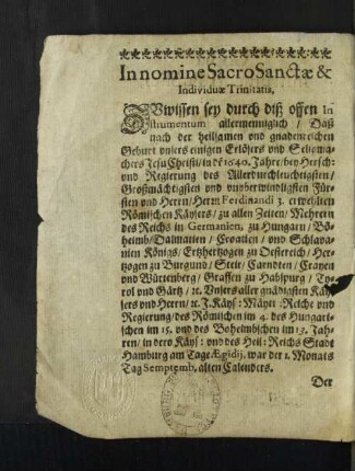 In nomine Sacro Sanctae & Individuae Trinitatis.