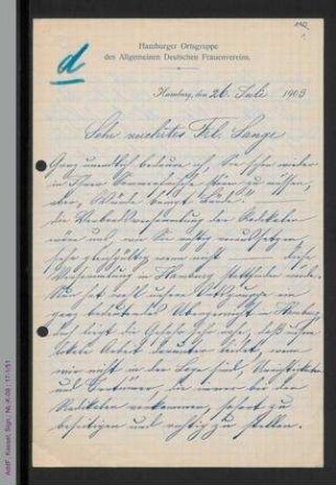 Brief von Julie Eichholz an Helene Lange