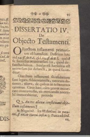 Dissertatio IV.: De Objecto Testamenti.