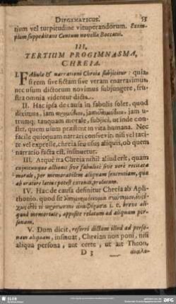 III. Tertium Progymnasma, Chreia