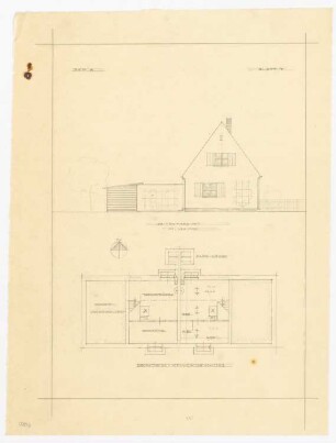 Eisenbahner-Siedlung: Wohnhaus Typ A Ansicht und Grundriss M 1:100