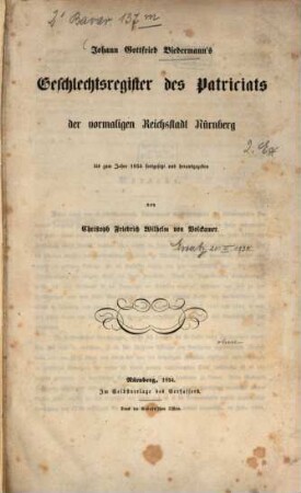 Geschlechtsregister des Patriciats der vormaligen Reichsstadt Nürnberg