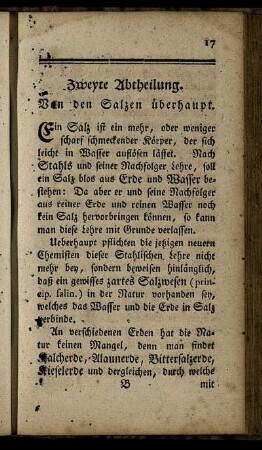 Zweyte Abtheilung. Von den Salzen überhaupt.