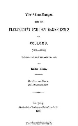 13: Vier Abhandlungen über die Elektricität und den Magnetismus