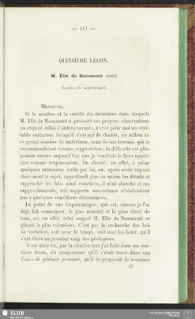 Quinzième leçon. M. Élie de Beaumont (suite)