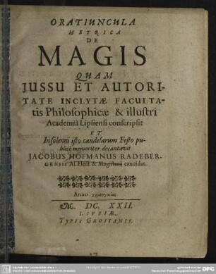 Oratiuncula Metrica De Magis