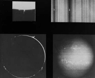 Sonnenscheibe, Protuberanzen, Fackeln und Spektrum, aufgenommen mit Spektroheliograph