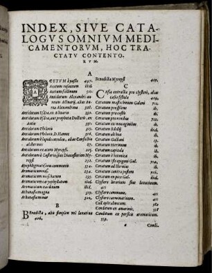 Index, Sive Catalogus Omnium Medicamentorum, Hoc Tractatu Contentorum.