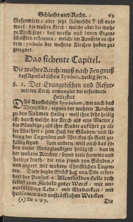 Das siebente Capitel. Die wahre Kirch/ muß nach Zeugnuß deß Apostolischen Symboli, heilig seyn