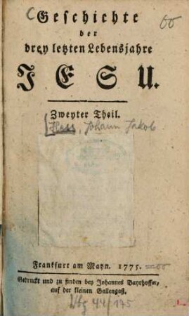 Geschichte der drey letzten Lebensjahre Jesu, 2