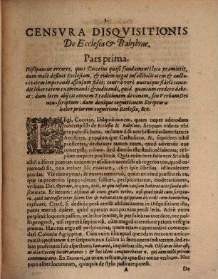 Censura Disquisitionis, Quam De Ecclesia Et Babylone edidit Joannes Cocceius, Professor Leidensis