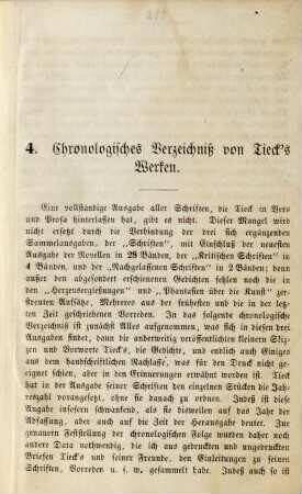4. Chronologisches Verzeichniß von Tieck's Werken